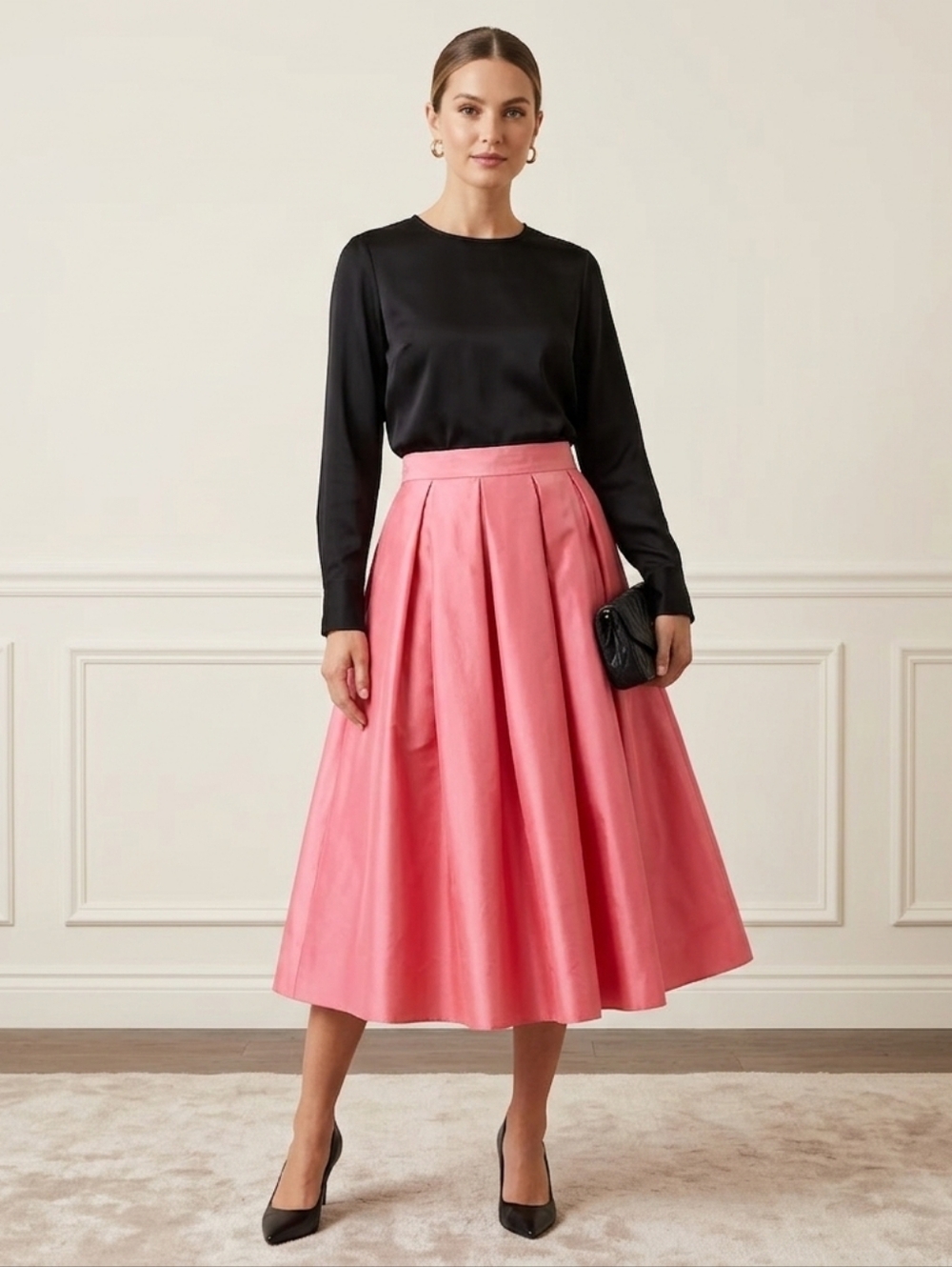 White House Black Market Pink A-Line Midi Skirt